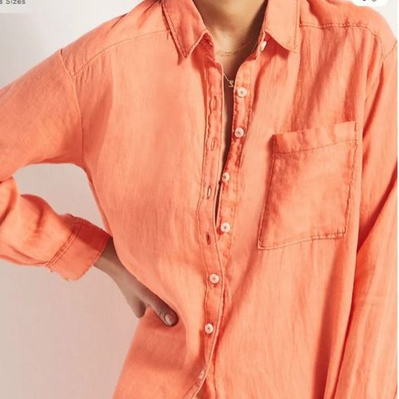 Anthropologie Long Shirt Dress-shirt in soft LINEN XL - New w/o tags - Picture 2 of 5